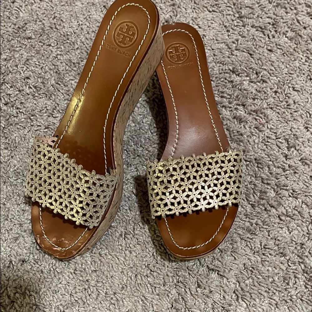 Tory Burch Gold Wedge Sandals